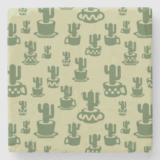 Succulus cactus silhouette i kopp och pots stenunderlägg (Framsidan)