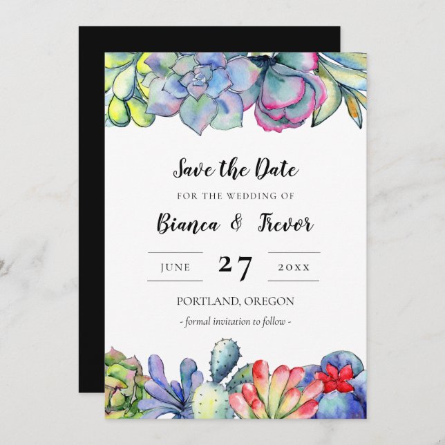 Succulus cactus vattencolor Spara datumet Inbjudningar (Fram/baksida)