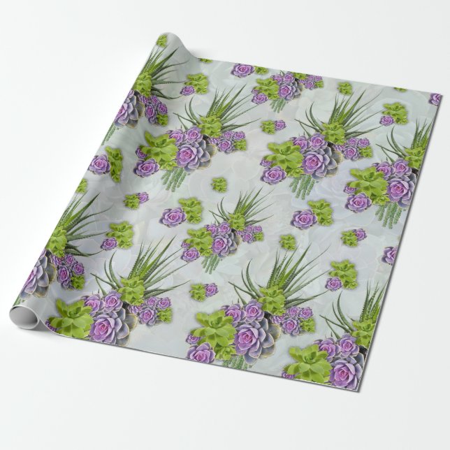 Succulus Hues of Sea Grönt & Lavender Tones Presentpapper (Utrullad)