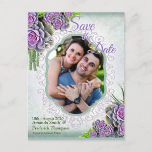 Succulus of SeaGreen, Violet Save the Date Meddelande Vykort