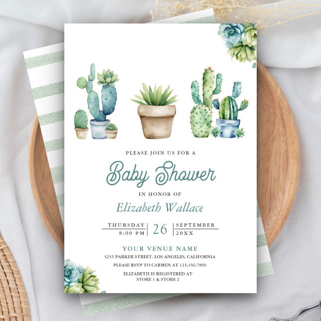 Succuly Greenery Cactus Pots Baby Shower Inbjudningar (Skapare uppladdad)