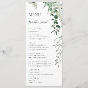 Succuly Greenery Mörk grönt Bröllop Dinner Menu Meny