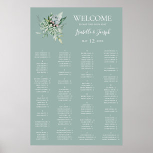 Succuly Greenery Sage Alphabetical Seating Chart Poster