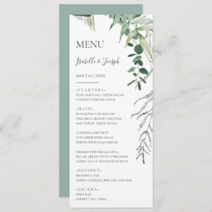 Succuly Greenery Sage Grönt Bröllop Dinner Menu Meny