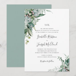 Succuly Greenery Sage Grönt Monogram Bröllop Inbjudningar
