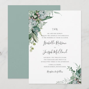 Succuly Greenery Sage Grönt Monogram Bröllop Inbjudningar