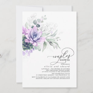 Succuly Greenery Silver Boho Par Shower Inbjudningar