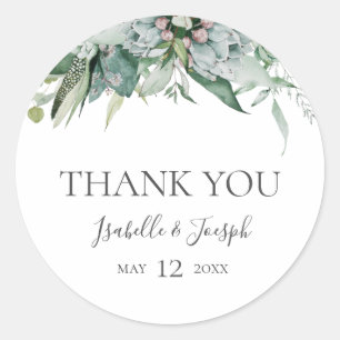 Succuly Greenery Tack Wedding Favor Sticker Runt Klistermärke