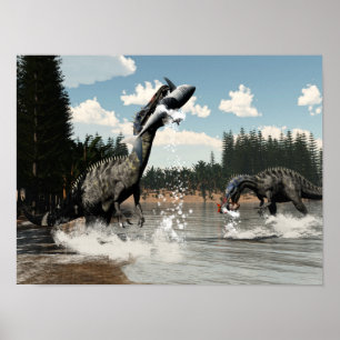 Suchomimus dinosaurs som fiskar fisken och hajen poster