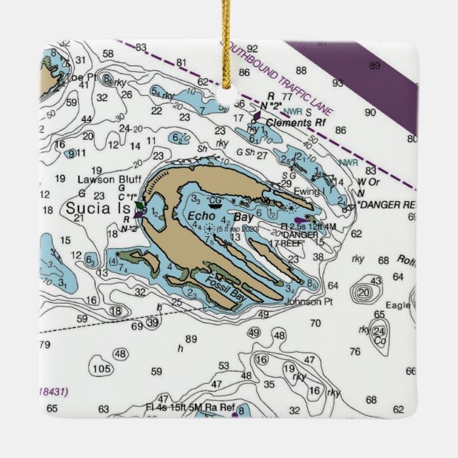Sucia Island WA-diagram Julgransprydnad Keramik (Baksida)