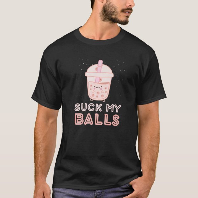 Suck Bollar Boba Tea Bubble Kawaii Ansikte T Shirt (Framsida)