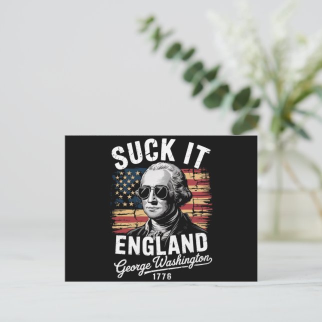 Suck It England 4:e juli George Washington 1776 Vykort (Stående Fram)
