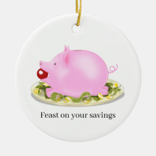 Suckling Piggy Bank "Feast on your save"-Anpassnin Julgransprydnad Keramik