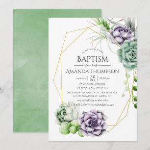 Suckulär geometrisk baptism eller Christening Inbjudningar