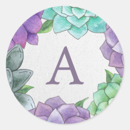 Suckulära Blommigtar Monogram Stickers | Lavender Runt Klistermärke