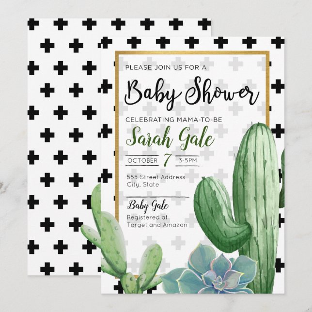 Suckulent baby showerinbjudan för beställnings- inbjudningar (Fram/baksida)