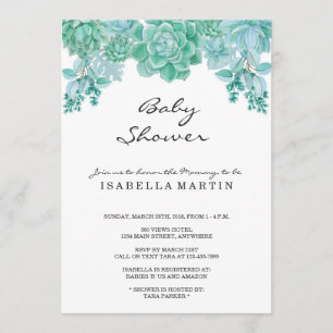 Suckulent baby showerinbjudan - genderneutralt inbjudningar