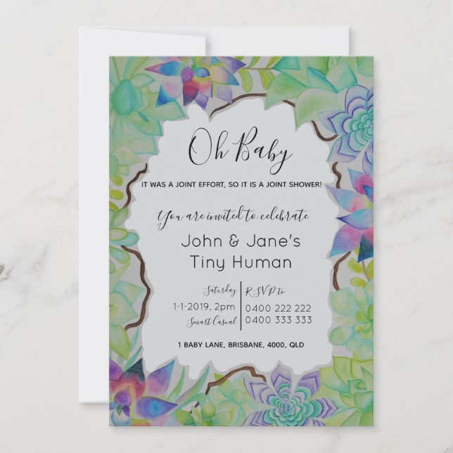Suckulent baby showerinbjudan inbjudningar (Framsida)
