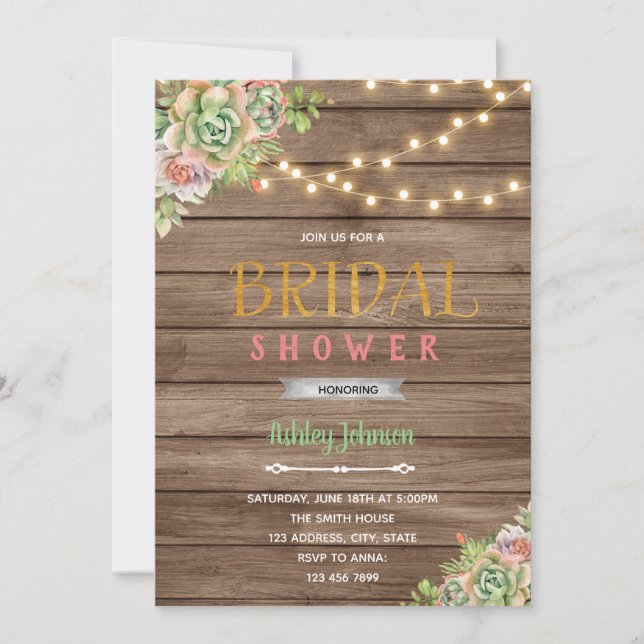 Suckulent bröllopstema inbjudan (Framsida)