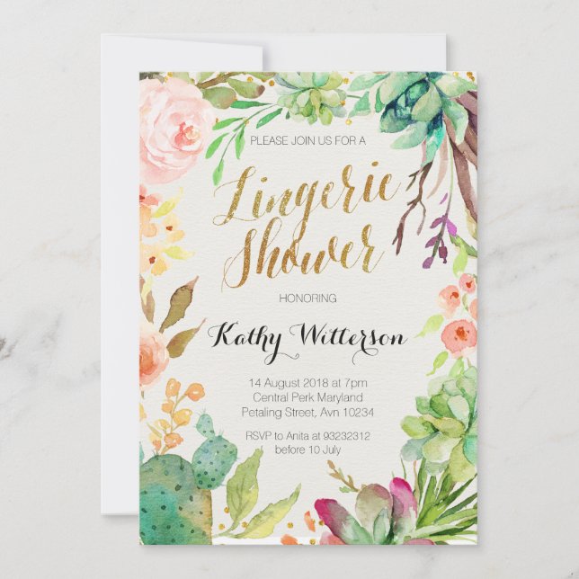 Suckulent inbjudan för kaktusdamunderkläderdusch (Framsida)