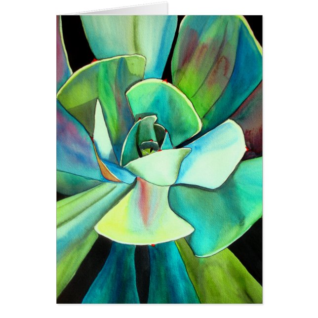 Suckulent konst för blått- och gröntökenakvarell hälsningskort (Framsidan)