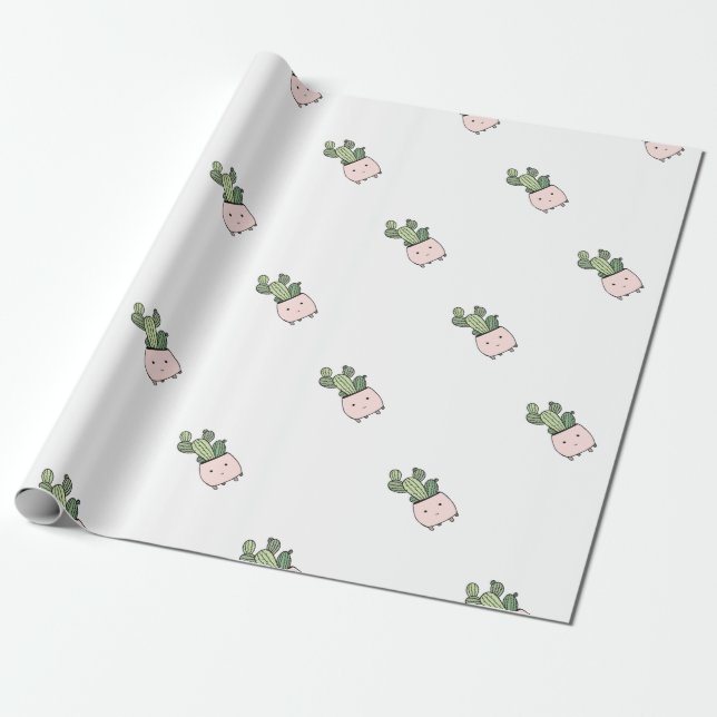 Suckulent le kaktus i rosa blomkruka presentpapper (Utrullad)