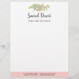 Suckulent ökenkaktus Boho för lantlig vattenfärg Brevhuvud