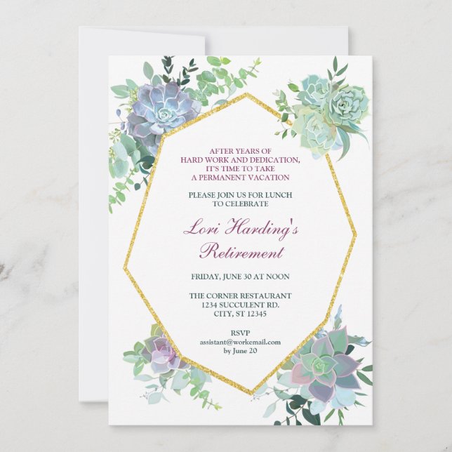 Suckulent pensioninbjudan inbjudningar (Framsida)