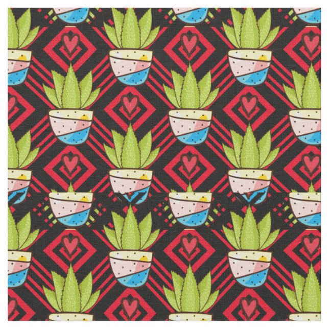 Suckulent Plant Heart Geometric Mönster Tyg (Närbild)