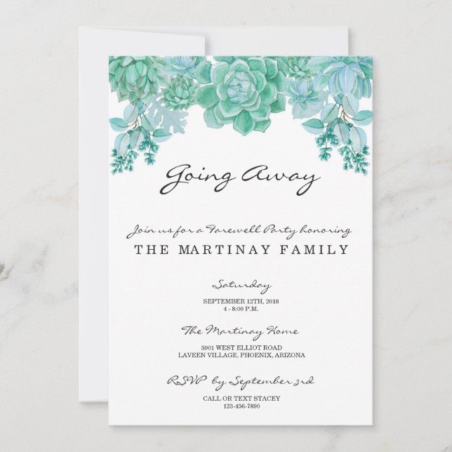 Suckulent som bort går partyinbjudan inbjudningar (Framsida)