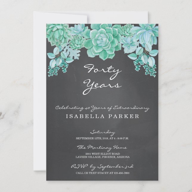 Suckulenter på svart tavlakvinna inbjudan för (Framsida)