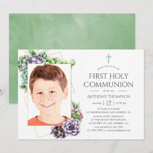 Suckulric Geometric Photo First Heliga Communion Inbjudningar