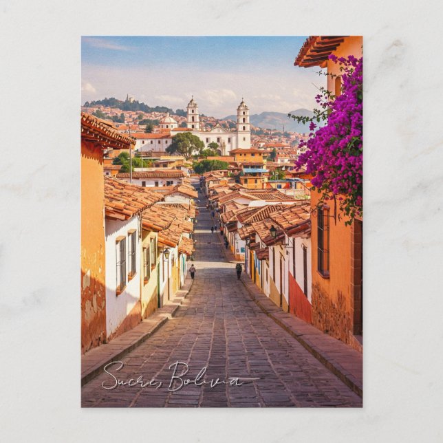 Sucre Bolivia Travel Watercolor Vykort (Framsida)