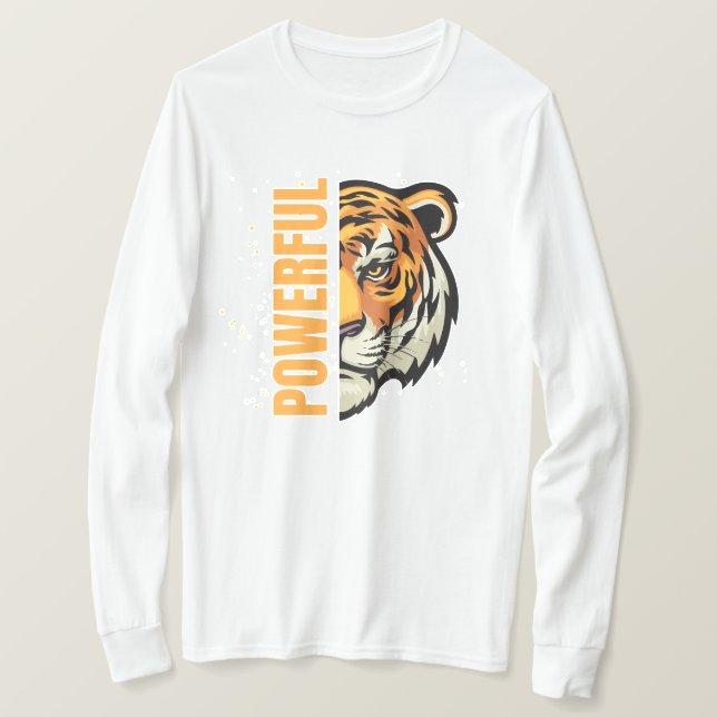 Sudadera con dibujo de Tigre y palabra Powerful T Shirt (Design framsida)