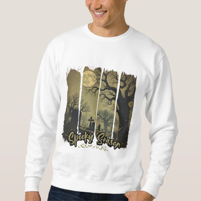 Sudadera de Halloween con Luna y Tumba Lång Ärmad Tröja (Framsida)