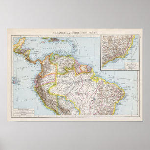 Sudamerika nordliches Blatt - South America karta Poster