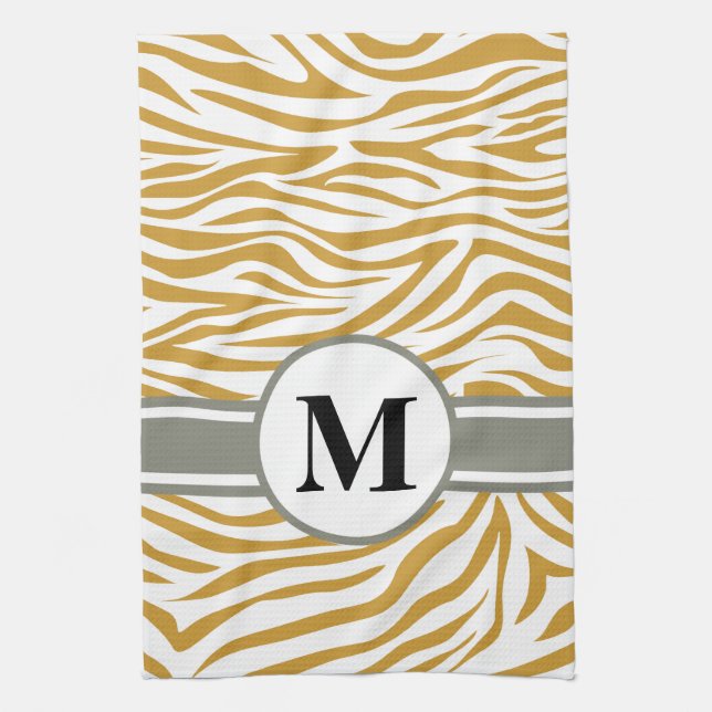 Sudan Brown Safari Zebra med monogram Kökshandduk (Vertikal)