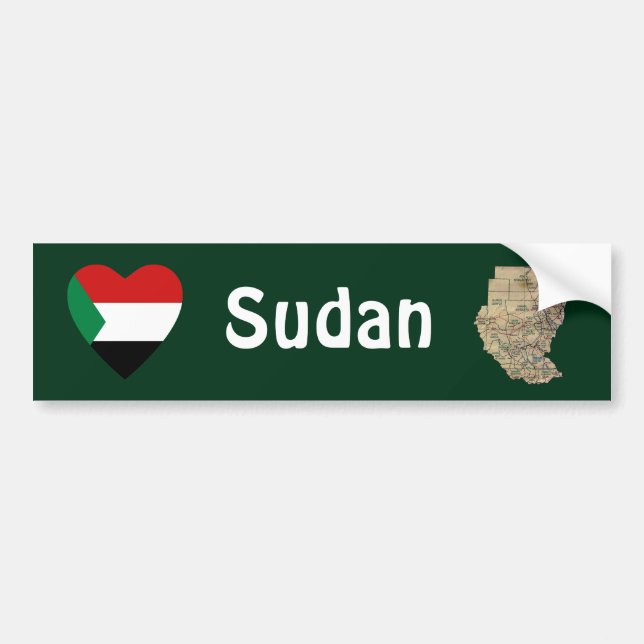 Sudan Flagga Hjärta + Karta Bildäckslapp Bildekal (Framsidan)