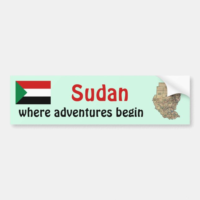 Sudan Flagga + Karta Bumper Sticker Bildekal (Framsidan)