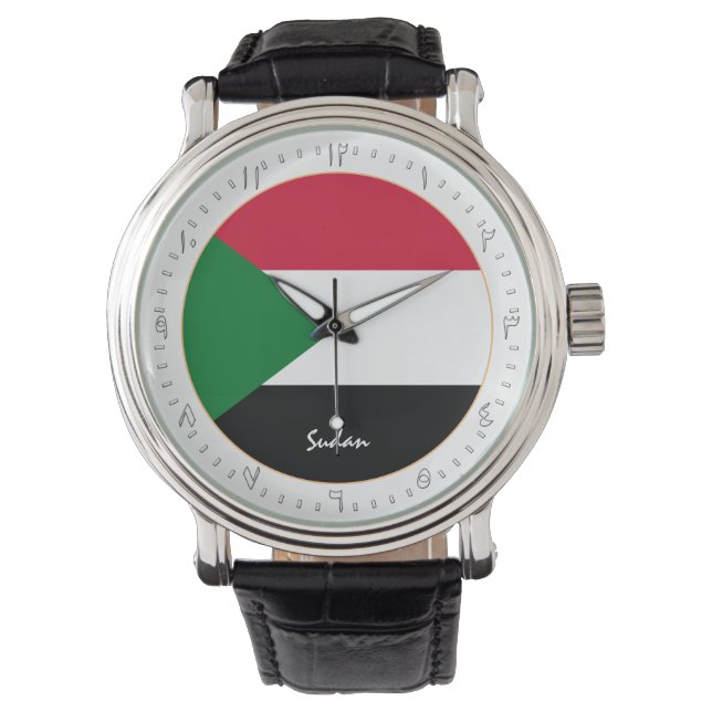 Sudan Flagga & Sudan mode, Arabiska nr/design Armbandsur (Framsida)