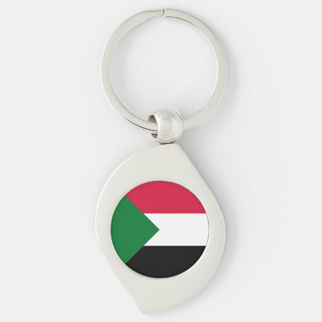 Sudan flagga swirl silverfärgad nyckelring (Framsidan)