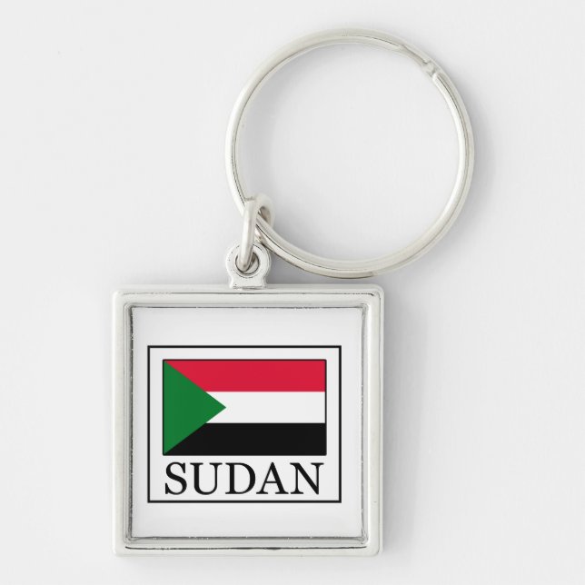 Sudan Fyrkantig Silverfärgad Nyckelring (Framsidan)
