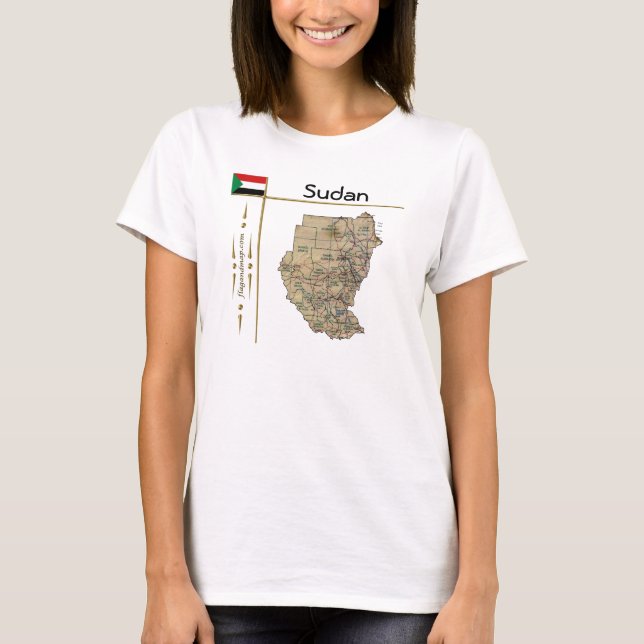Sudan Kart + Flagga + Titel T-Shirt (Framsida)
