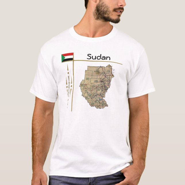 Sudan Karta + Flagga + avdelning T-Shirt (Framsida)