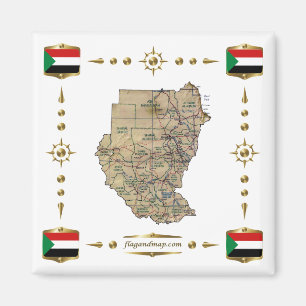 Sudan Karta + Flaggor Magnet