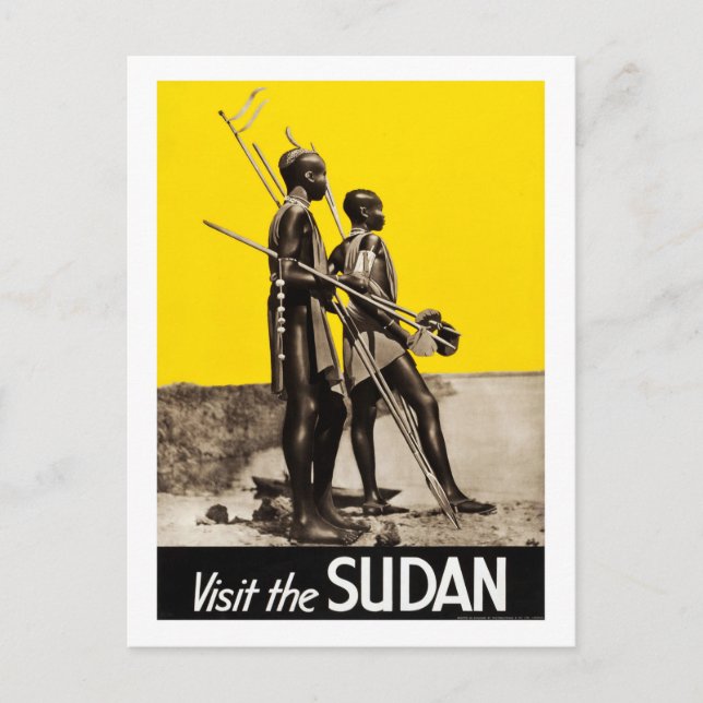 Sudan, krigsherrar, spjut, vintage, resor vykort (Framsida)