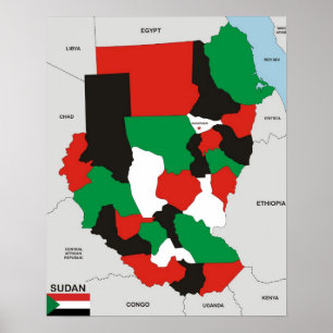 Sudan land politiska karta flagga poster