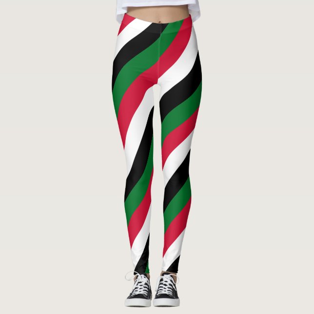Sudanesiska Flagga Färg diagonal strimlad Leggings (Framsida)