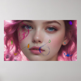 Suddad flicka Färgrik Pastell Porträtt Poster