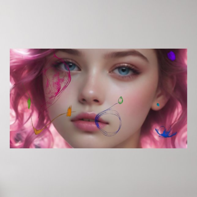 Suddad flicka  Färgrik Pastell Porträtt Poster (Framsidan)